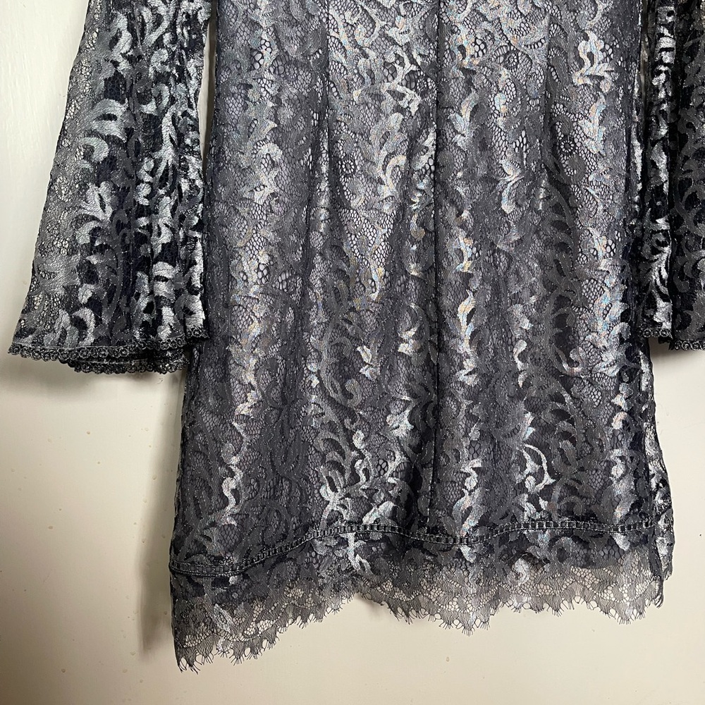 NWT! WHBM Silver Lace Bell Sleeve Shift Dress - Picture 7 of 13